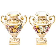 Antique Pair of Bloor Derby Twin-Handled Pedestal Vases, circa 1820