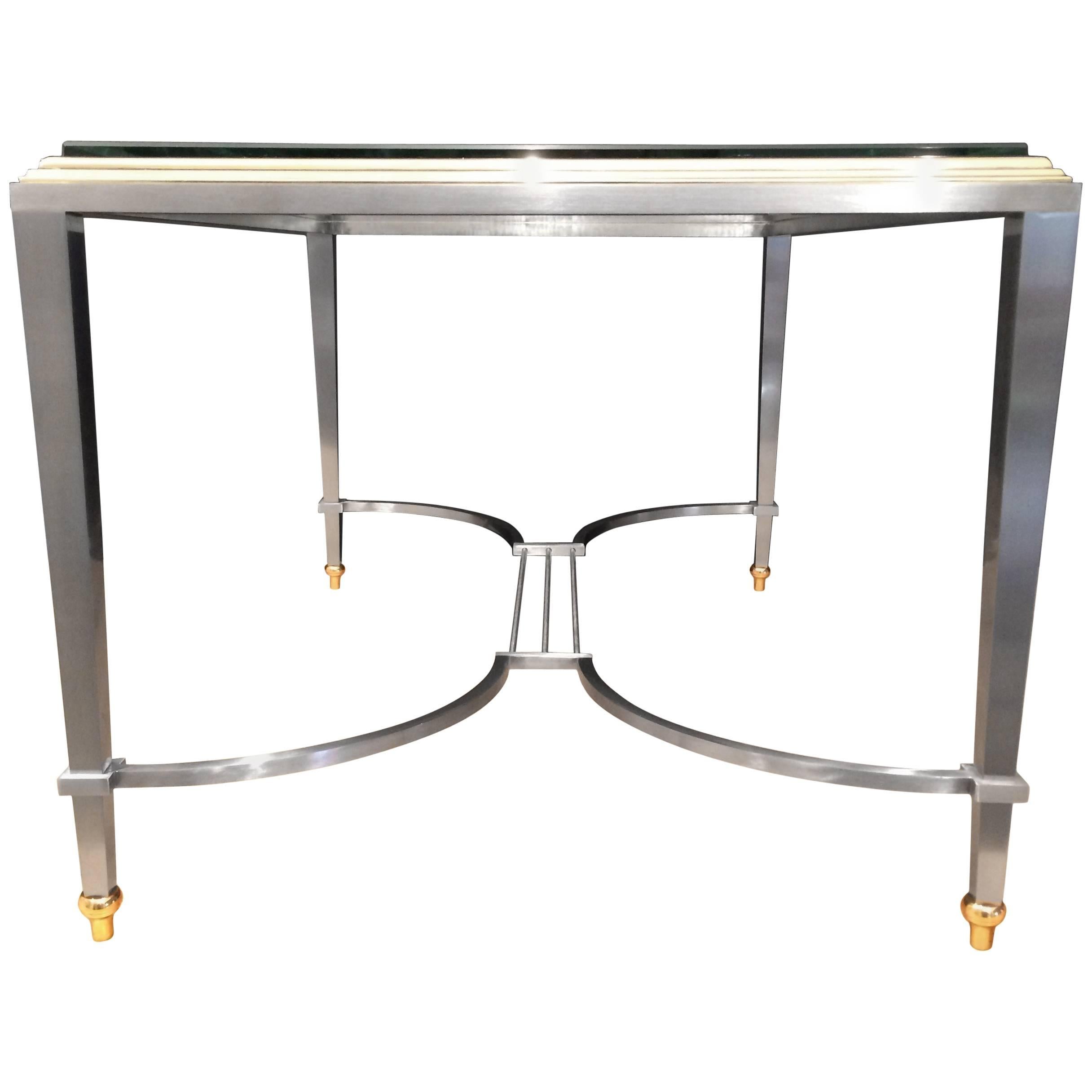 Italian Brass and Steel Coffee Table, 1950s For Sale