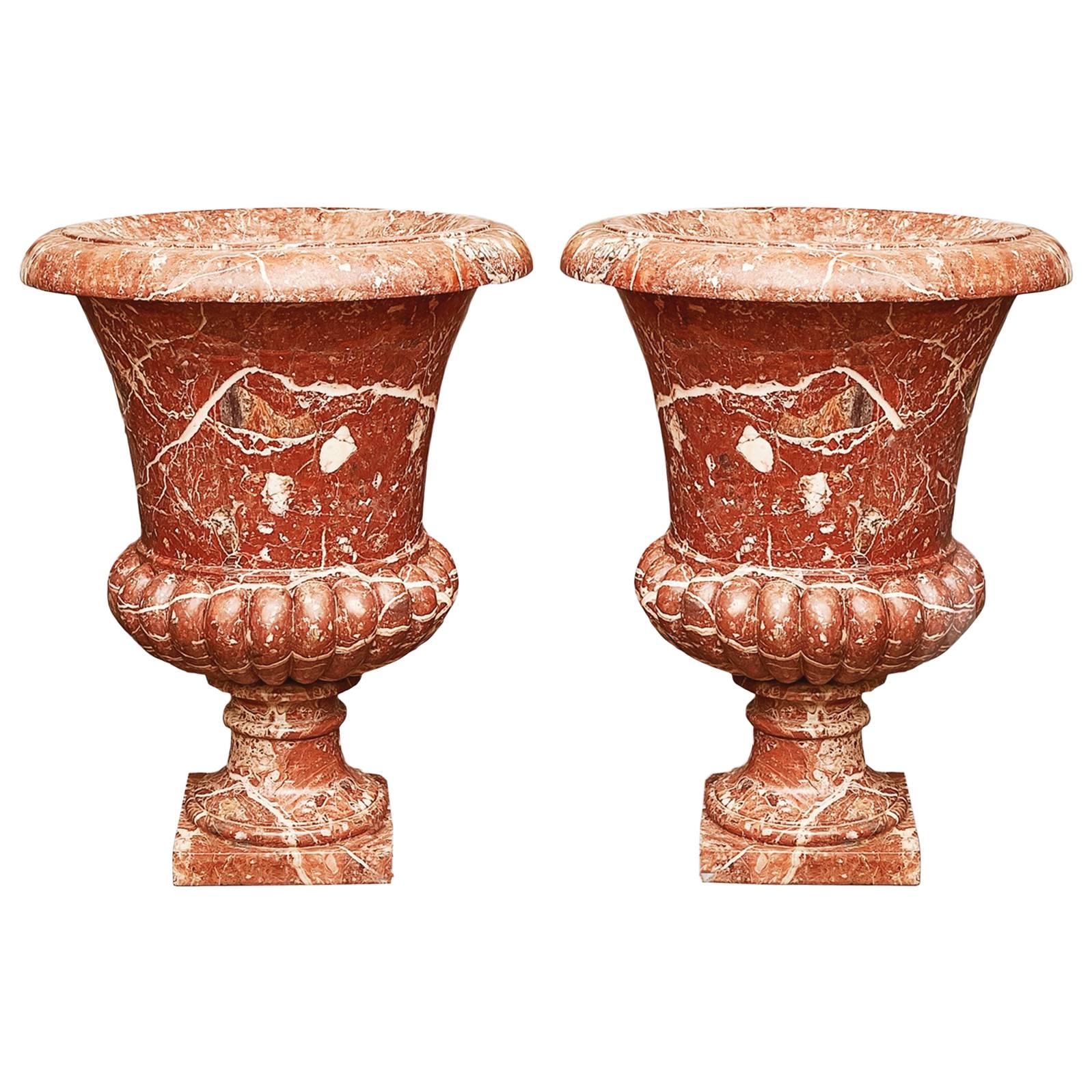 19th Century Pair of Large Bohemian Breccia Marble Urns