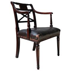Regency Mahogany & Rexine Upholstered Rope Twist Back Elbow Chair, circa 1810