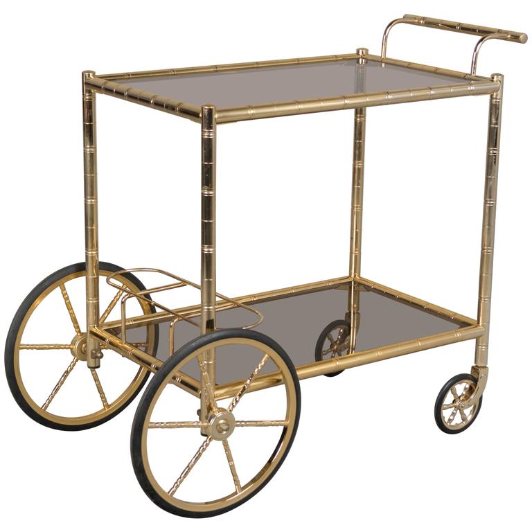 MidCentury French Brass Bamboo Bar Cart at 1stDibs