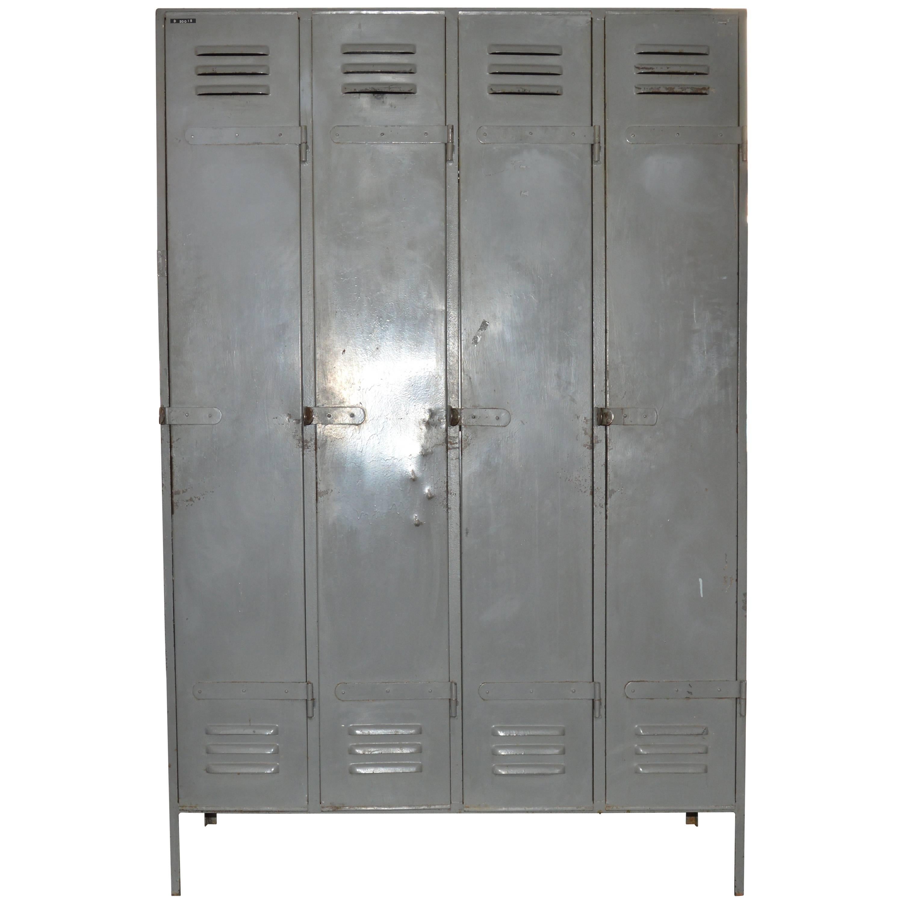 20th Century Steel Locker Painted Gray For Sale