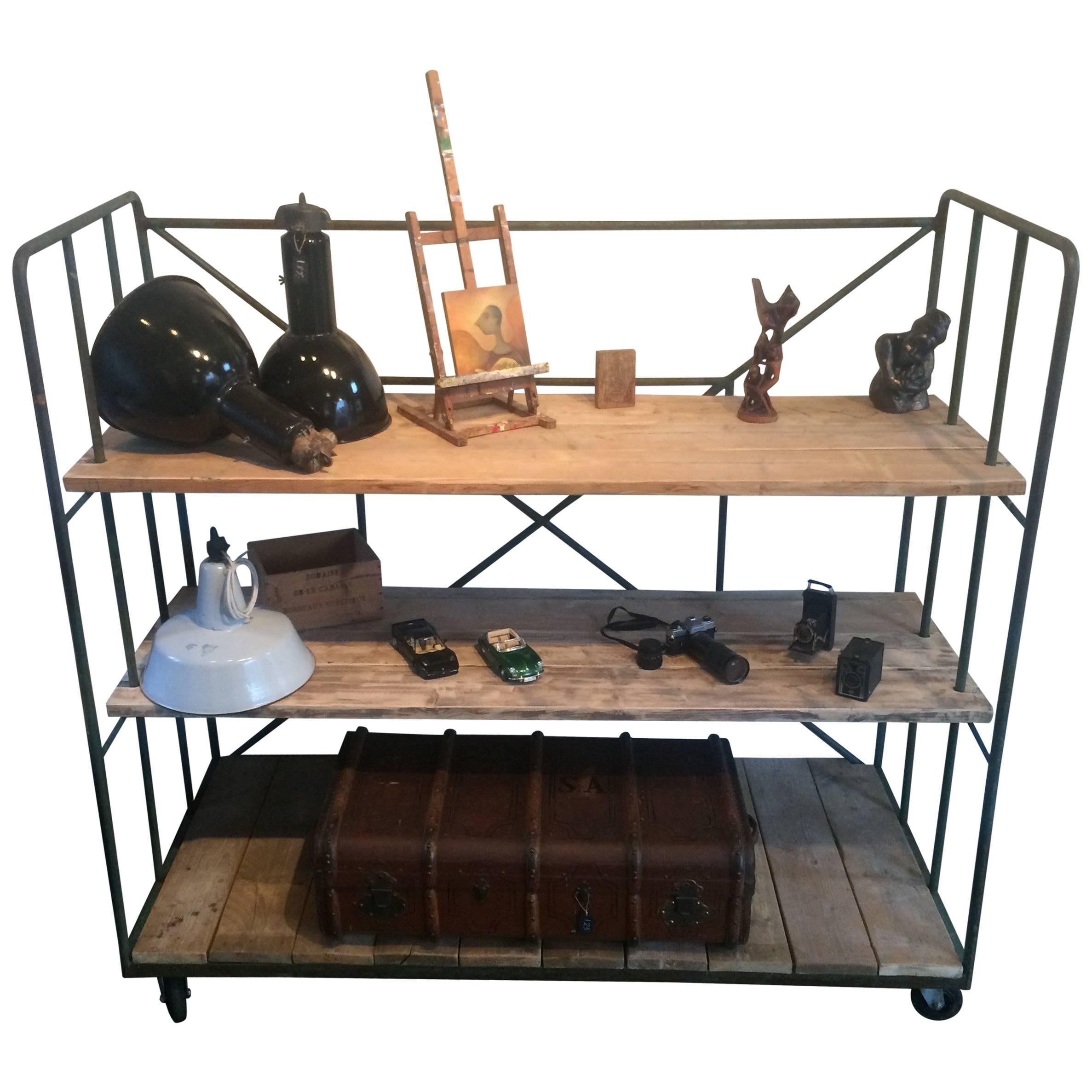 Vintage Industrial Warehouse Cart with Shelves For Sale