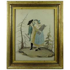 19th Century Georgian Silkwork Needlework on Paper Painting Lemon Gilt Frame 7