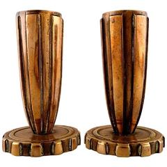 Tinos Style Art Deco, a Pair of Candlesticks in Bronze, Denmark, 1940s