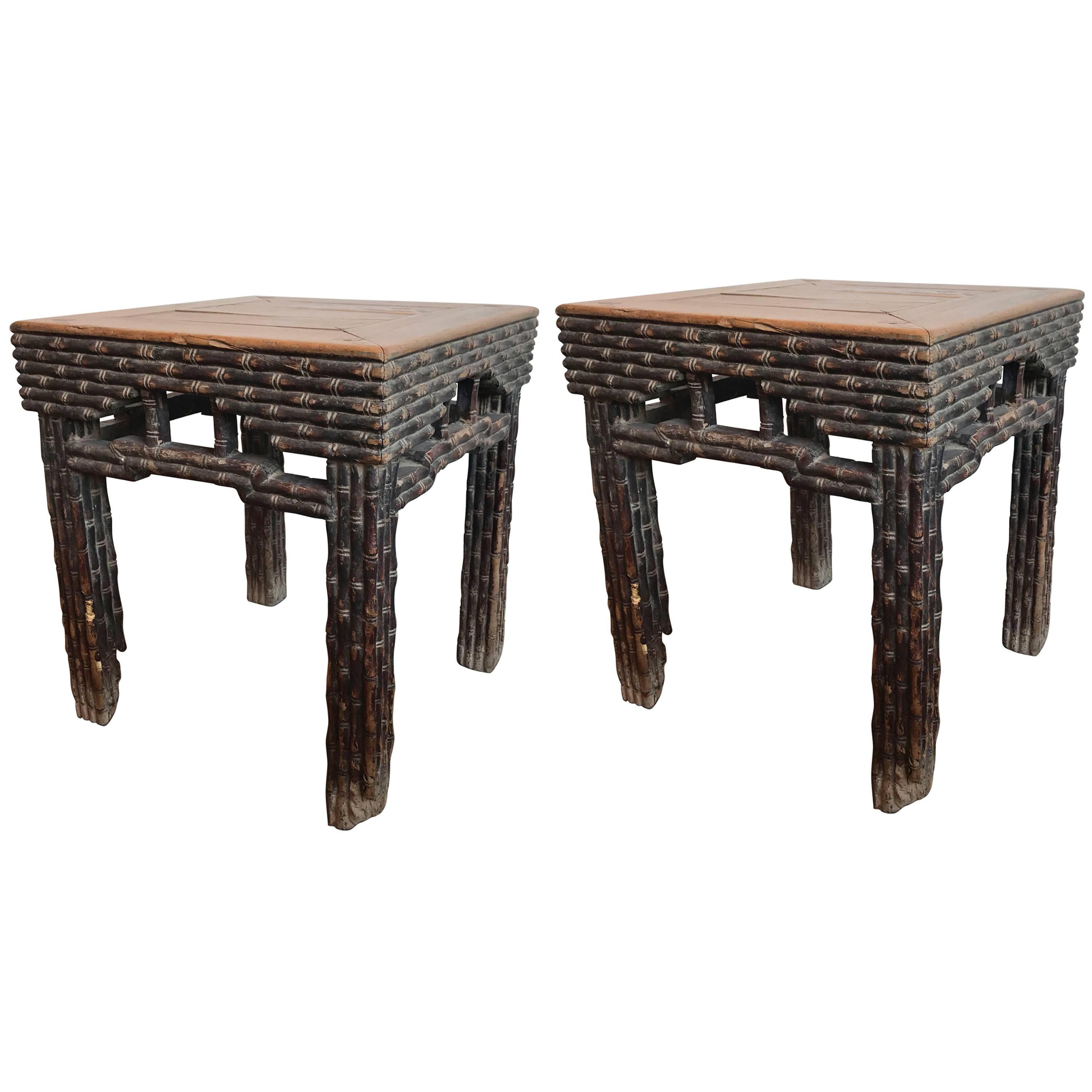 Pair of 18th Century Chinese Elmwood Side Tables For Sale