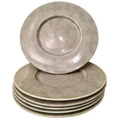 1980s Christofle Silver Paris, Faience "Sponge" Grey Buffet Plate, Set of Six Vintage 1980s Christofle Silver Paris, Faience "Sponge" Grey Buffet Plate, Set of Six