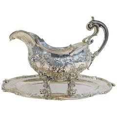 Antique Silver Hand Chased, Gravy Boat on Stand