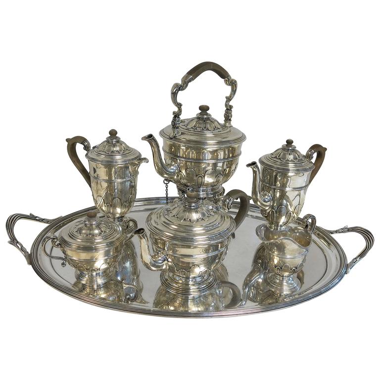 Sterling Silver Tea and Coffee Set with Tilting Kettle and Tray at 1stDibs