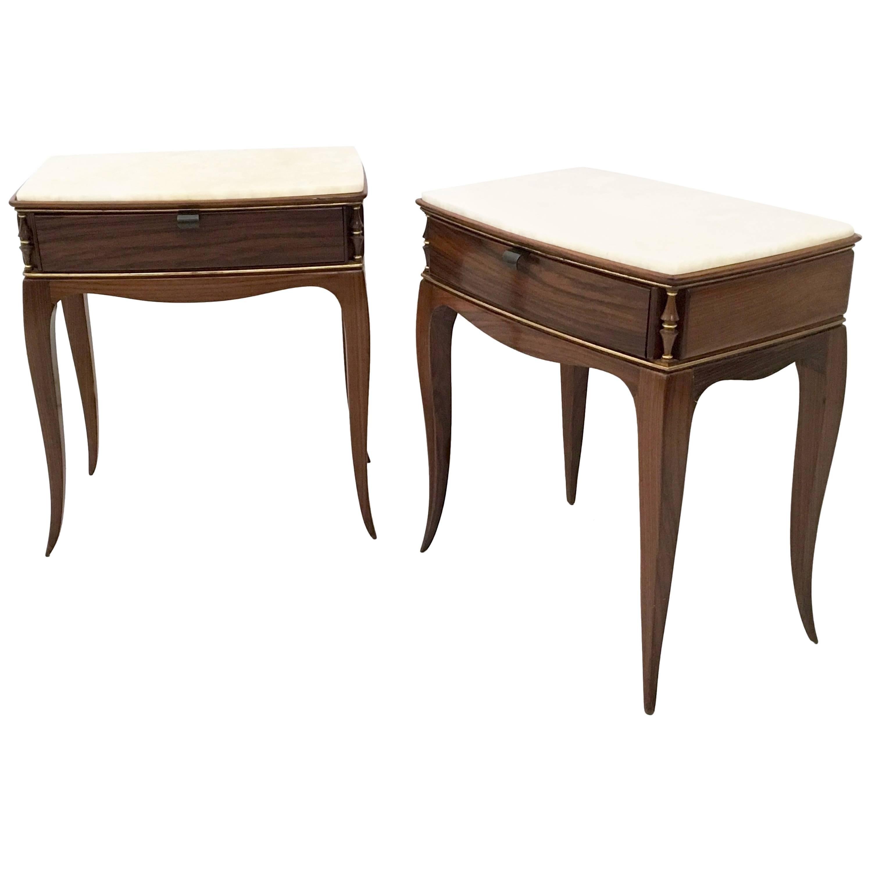 Pair of Beautiful Rosewood and Onyx Bedside Tables, Italy, 1950s