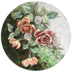 Early 20th Century French Hand-Painted Barbotine Flower Platter Signed Longchamp 8