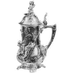 Vintage Gorgeous WMF Style Silver Plated Beer Stein Art Nouveau