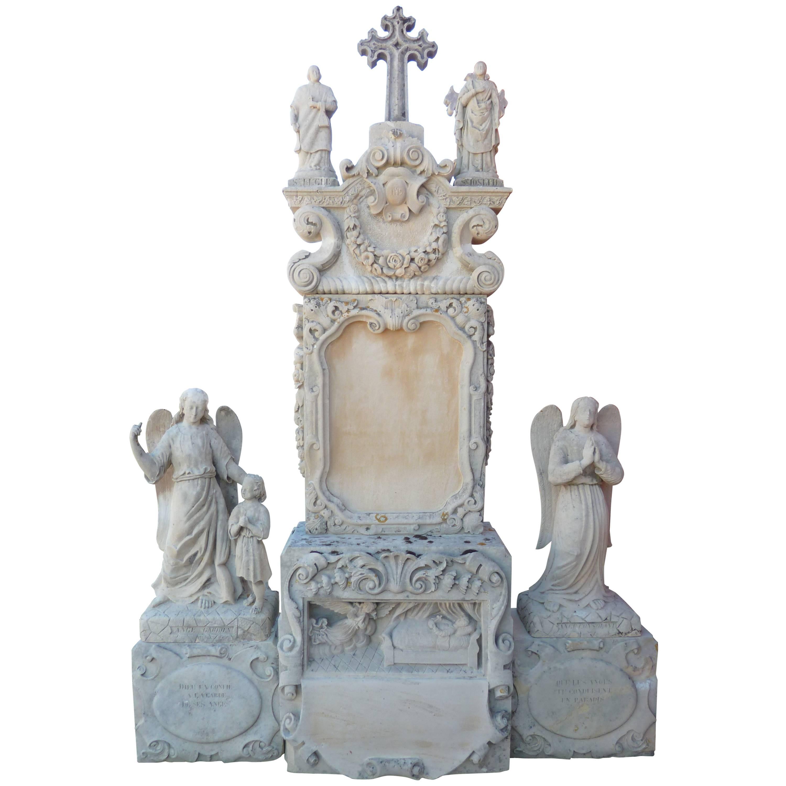 Stunning and Rare Gothic Ornamental Stele Sculpted in French Limestone For Sale