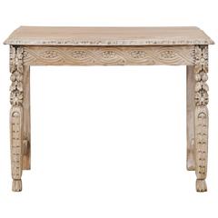 Italian 19th Century Small Intricately Carved Console Table of Bleached Wood