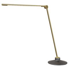 Thin Contemporary Dimmable LED Adjustable Short Desk Lamp in Satin Brass