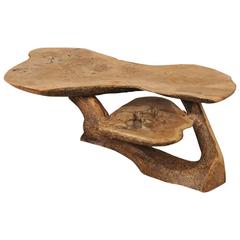 Spanish Cypress Wood Two-Tiered Coffee Table with Natural and Rustic Charm