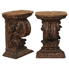 Pair of Late 18th Century Italian Carved Brown Wood Fragments Made Drink Tables 6