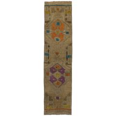 Vintage Turkish Oushak Runner with Modern Contemporary Style, Painted Oushak Rug