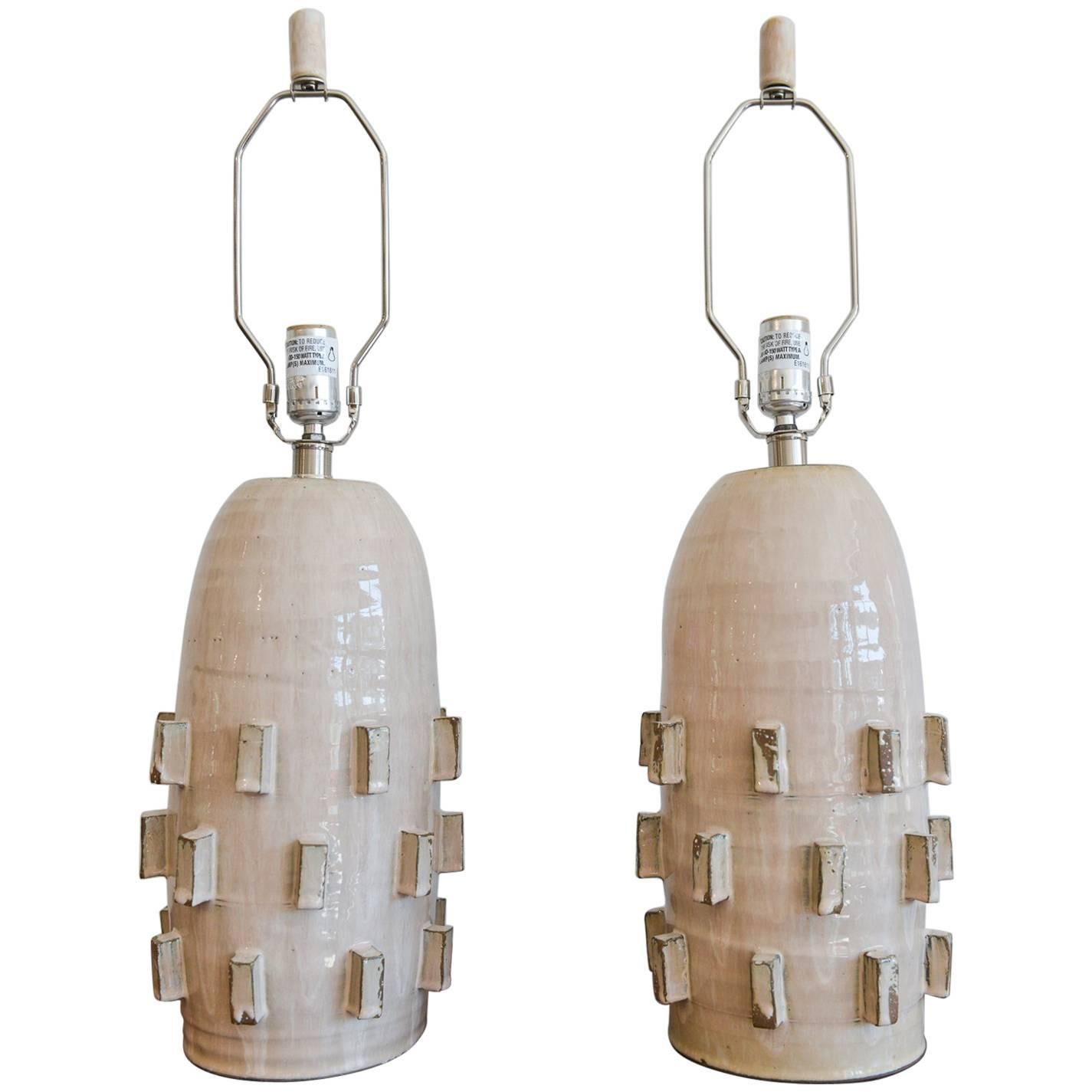 Pair of Handmade Ceramic Glazed Table Lamps