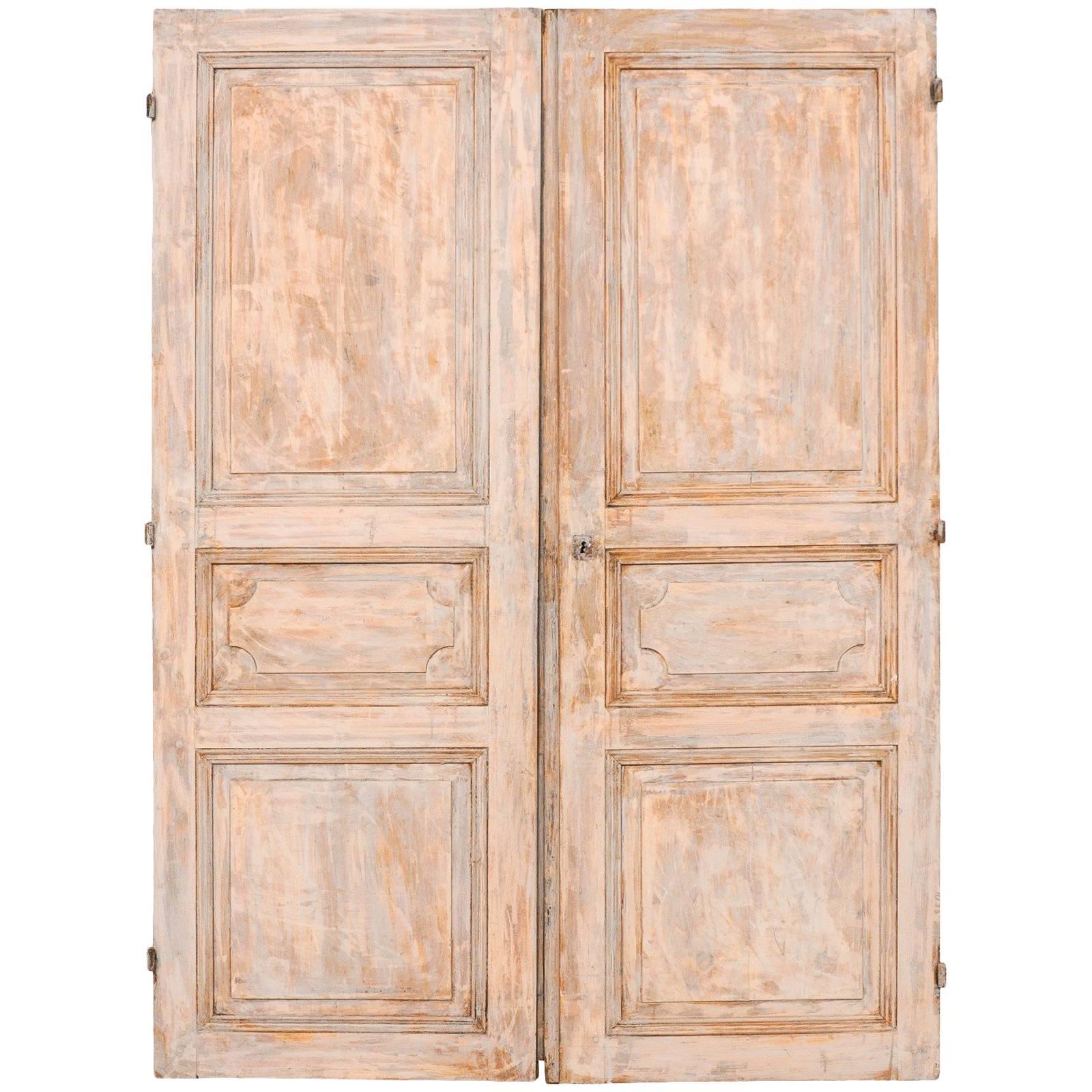 Pair of European, French Style 19th Century Doors with Shades of Taupe and Grey