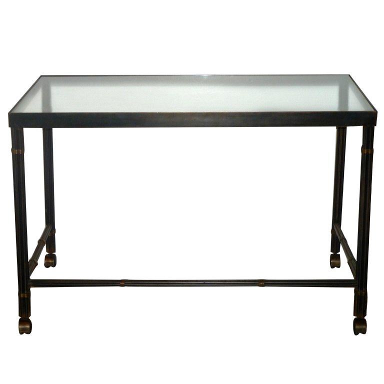 Alberto Orlandi Glass Top Desk in Steel with Brass Accents For Sale