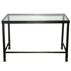 Alberto Orlandi Glass Top Desk in Steel with Brass Accents