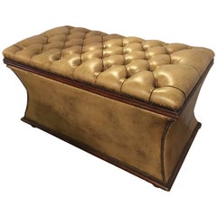 Vintage English Tufted Leather Storage Chest or Dowry