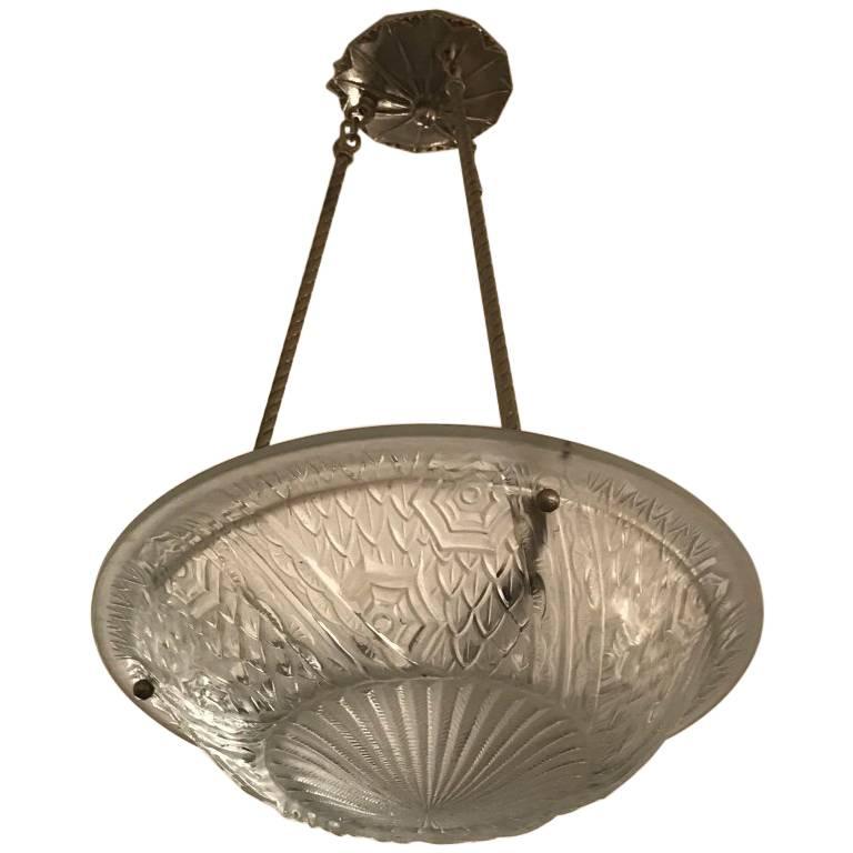 French Art Deco Pendant Chandelier by Schneider For Sale