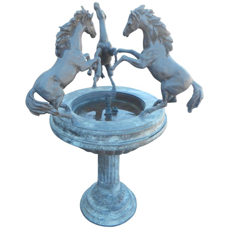 Bronze Horse Fountain or Bird Bath on a Pedestal Base For Sale at 1stdibs