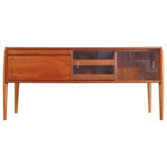 Mid-Century Danish Teak and Oak Console with Glass Sliding Doors 3