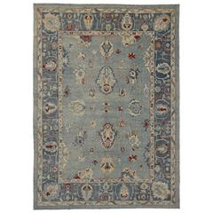 Modern Turkish Oushak Rug with Transitional Style in Sky Blue 5
