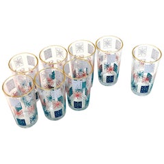 Set of Eight Barware Tom Collins Glasses with Snowflake Motif