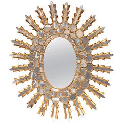 Antique Early 20th Century French Gilt Sunburst Mirror with Cut Mirror Pieces