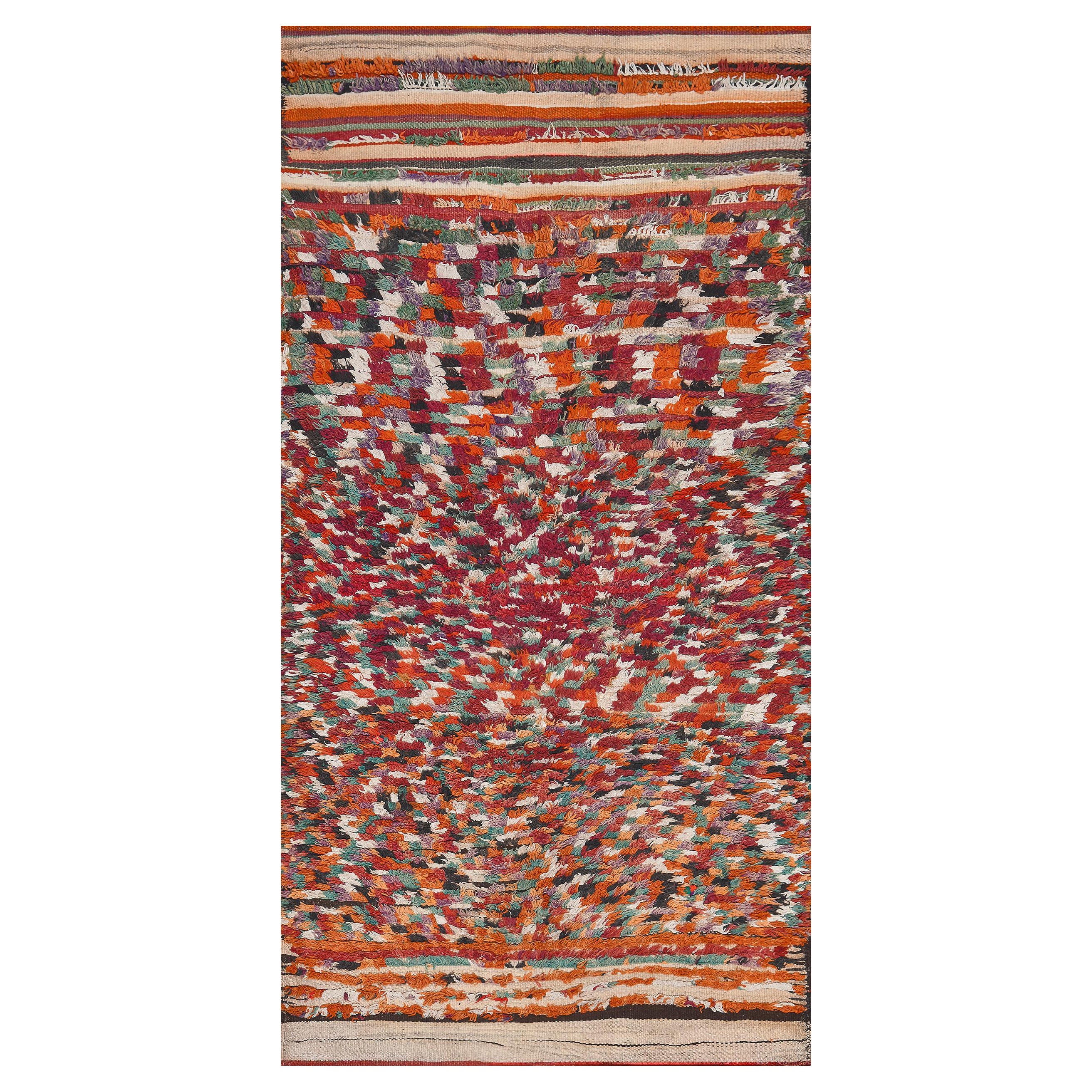 Handwoven Mid-Century Multicolored Deep-Pile Vintage Moroccan Rug For Sale