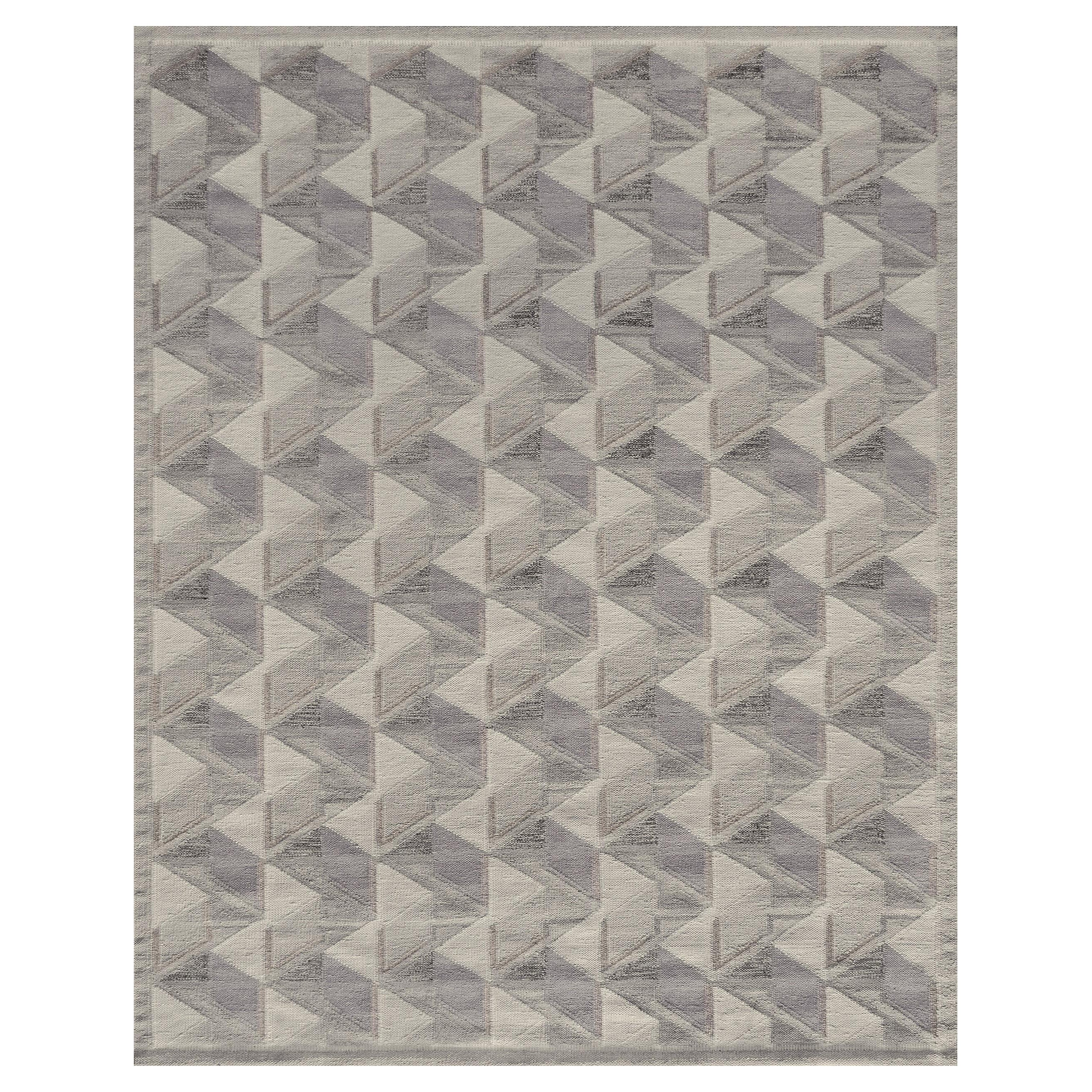 Handwoven Grey Swedish-Inspired Wool Flatweave Rug For Sale