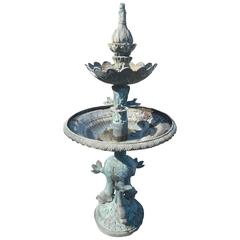 Vintage Stunning Bronze Lily Pad and Fish Fountain