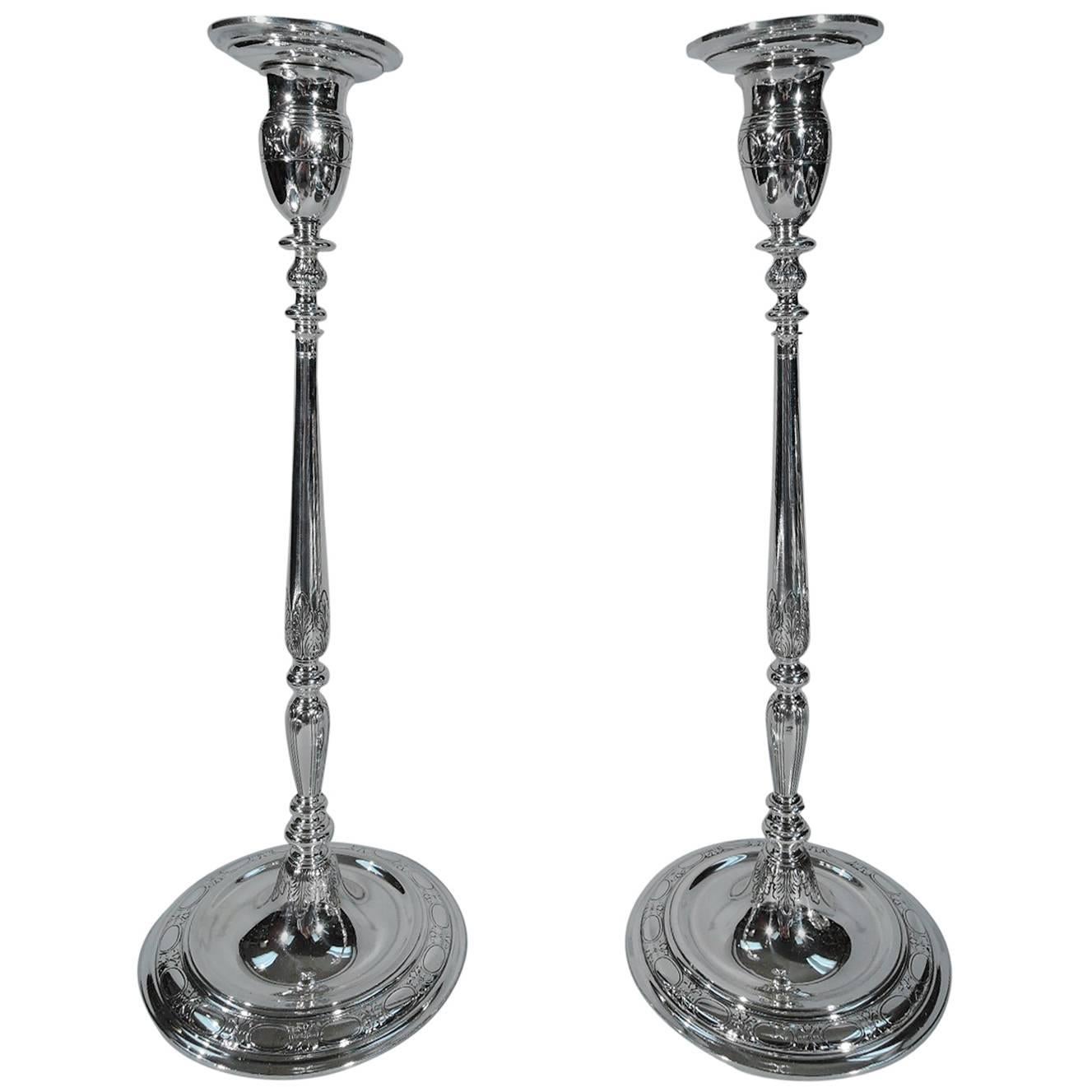 Unusual Tall and Modern Sterling Silver Candlesticks by Tiffany
