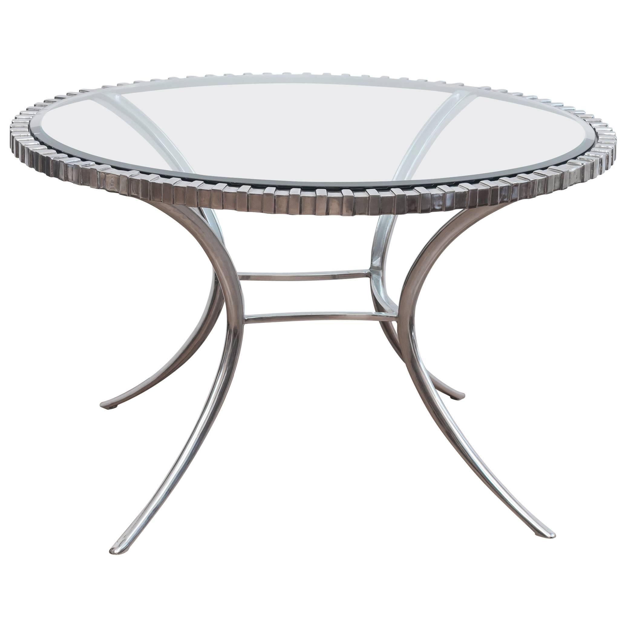 Thinline Polished Aluminum Klismos Table For Sale