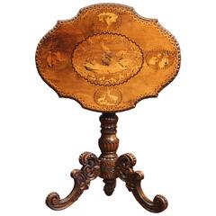 19th Century Swiss Black Forest Carved Walnut Pedestal with Deer Inlay Scenes 7