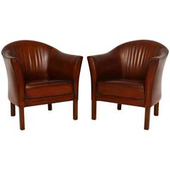 Pair of Swedish Antique Leather Tub Armchairs