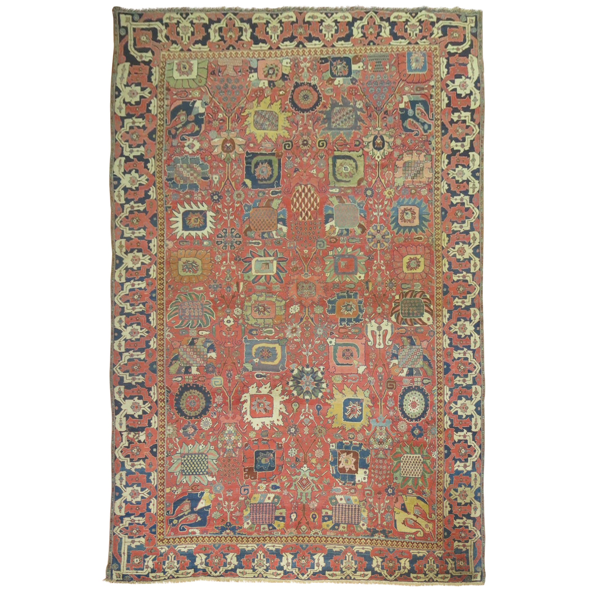 An early 19th-late 18th century antique Persian Bidjar carpet. The culmination of a centuries-old weaving tradition, the finest Bidjar antique rugs woven late 19th century or before are grand works of refined art, yet they possess tribal elements in