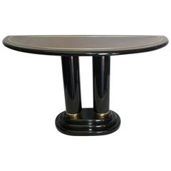Henredon Pedestal Modern Black Lacquer Console Table