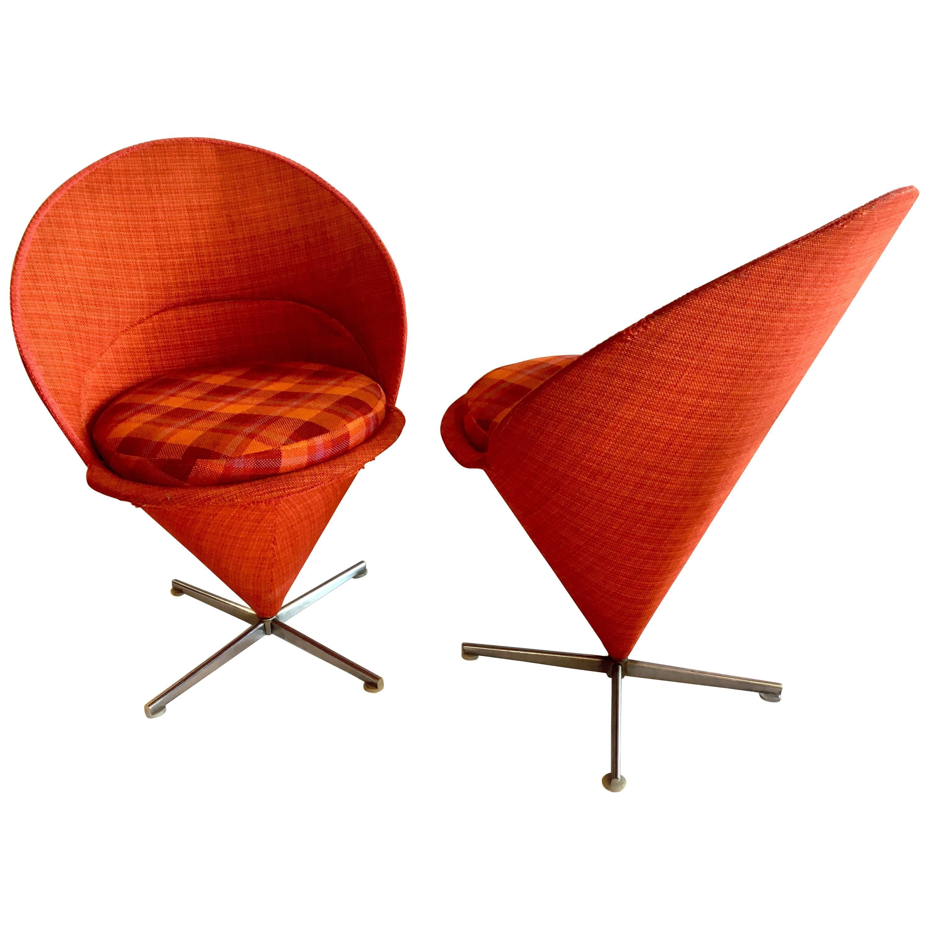 Incredible Pair of Early Production Cone Chairs by Verner Panton