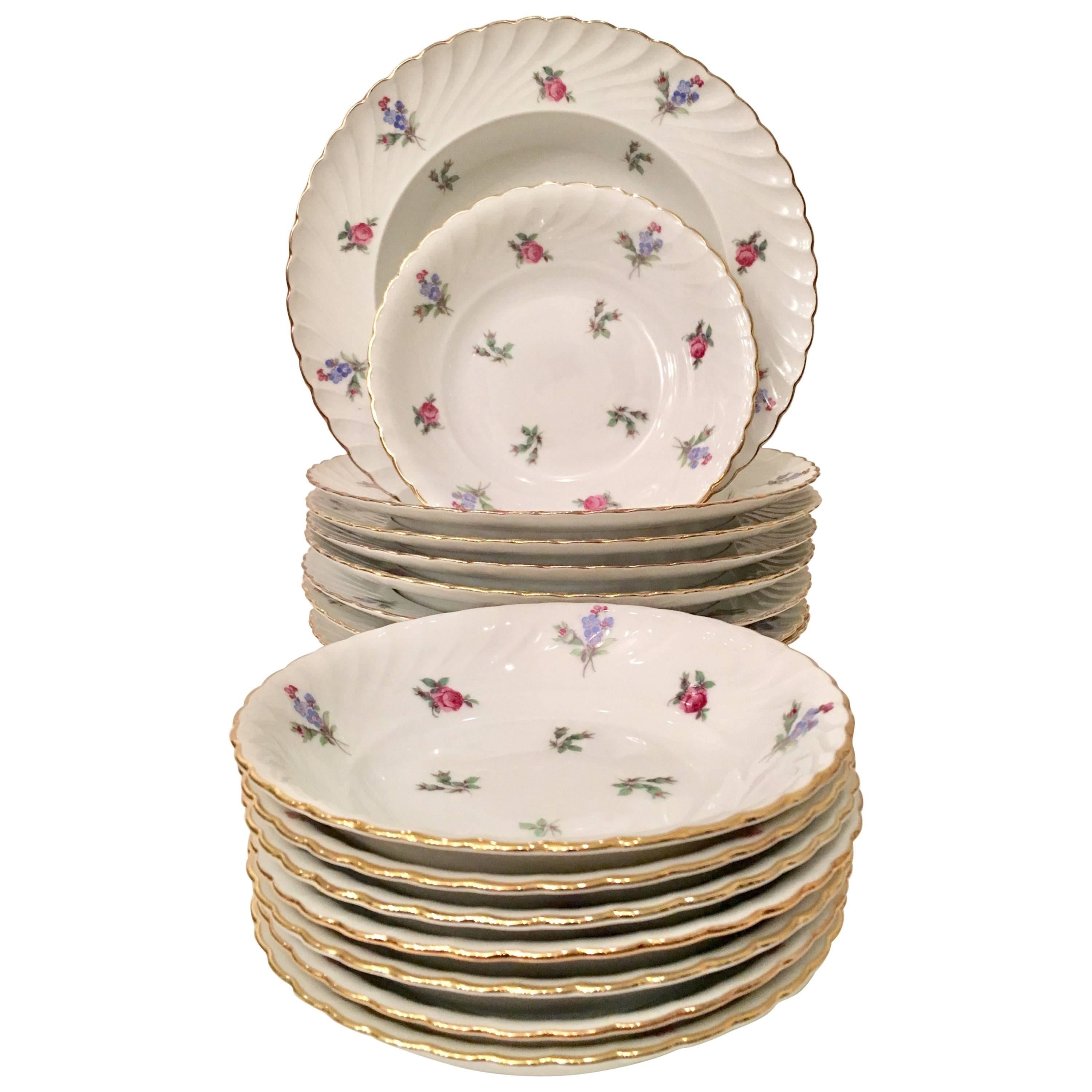 German Porcelain Dinnerware "Dresden Flowers" Set of 16 Pieces