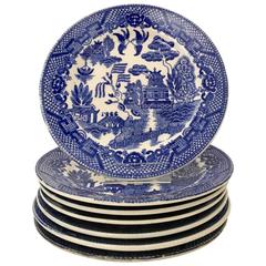 Antique Japanese "Blue Willow" Plates Set of Seven