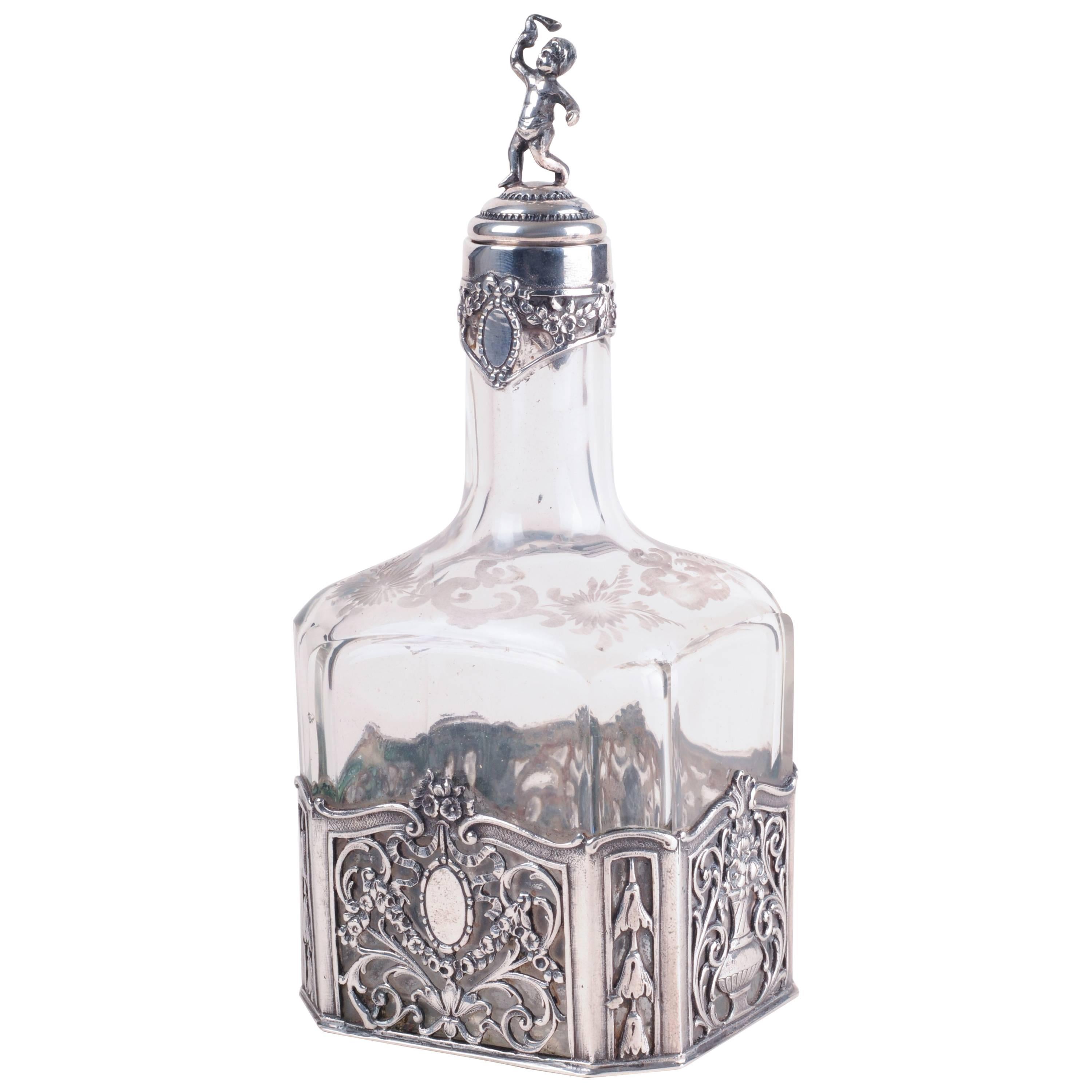 Storck & Sinsheimer 1874-1926 Glass Silver Decanter For Sale