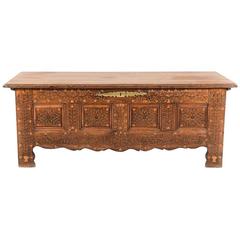 Antique Early 19th Century French Inlaid Coffer with Brass Studs