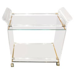 Lucite Brass and Mirror Bar Cart on Casters
