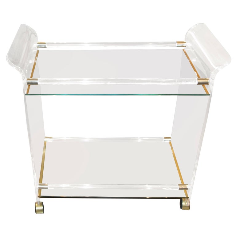 Lucite Brass and Mirror Bar Cart on Casters at 1stDibs