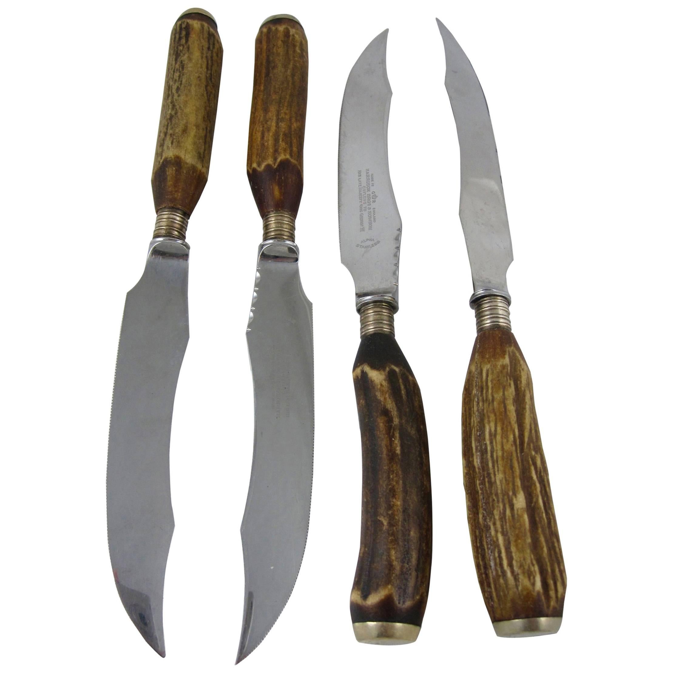 Harrison Bros & Howson Sheffield England Antler Handled Steak Knives Set of Four